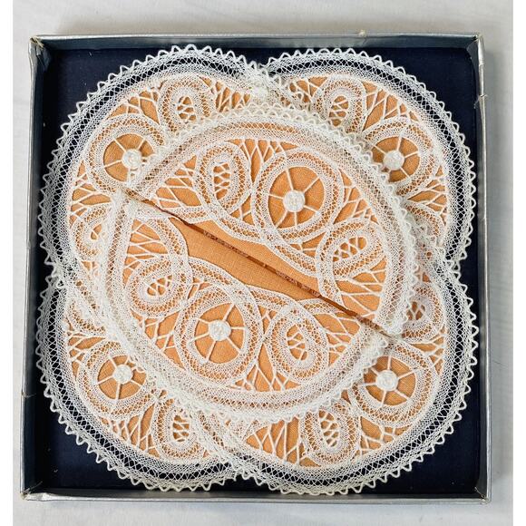 Vintage Brussels Handmade Handwork Lace Coasters NOS New LACE GALLERY 2 Sets - Picture 5 of 5